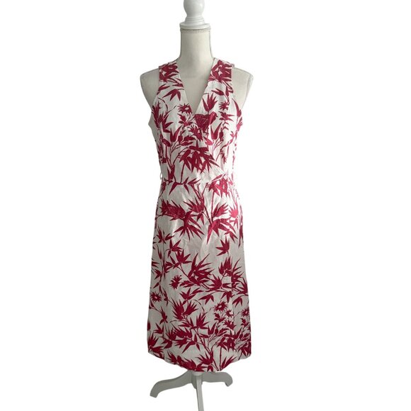 POLO RALPH LAUREN 100% Linen Cream Red Botanical Linen Wrap Dress Size 6 - Picture 14 of 14